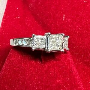 Ring with 3 diamonds and diamonds on band 10k gold